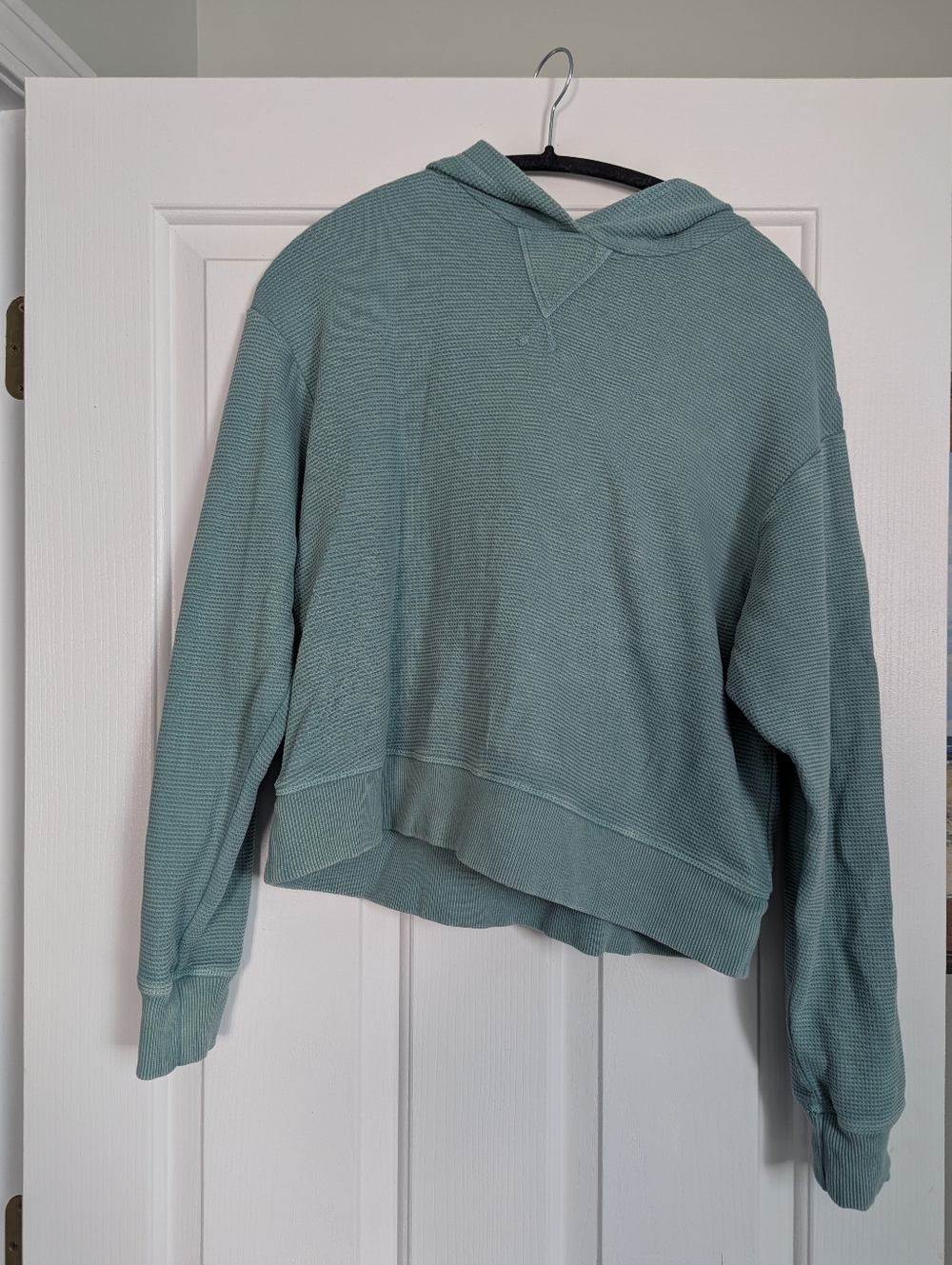 Light Teal Waffle Knit Hooded Pullover, NWT